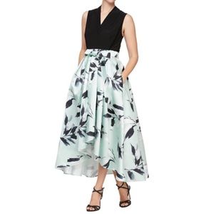 SLNY Stretch Knit Top with Printed Hi-Lo Skirt